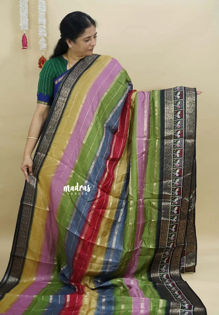 Multicolor - Meenakari printed silk multi color with patola pallu