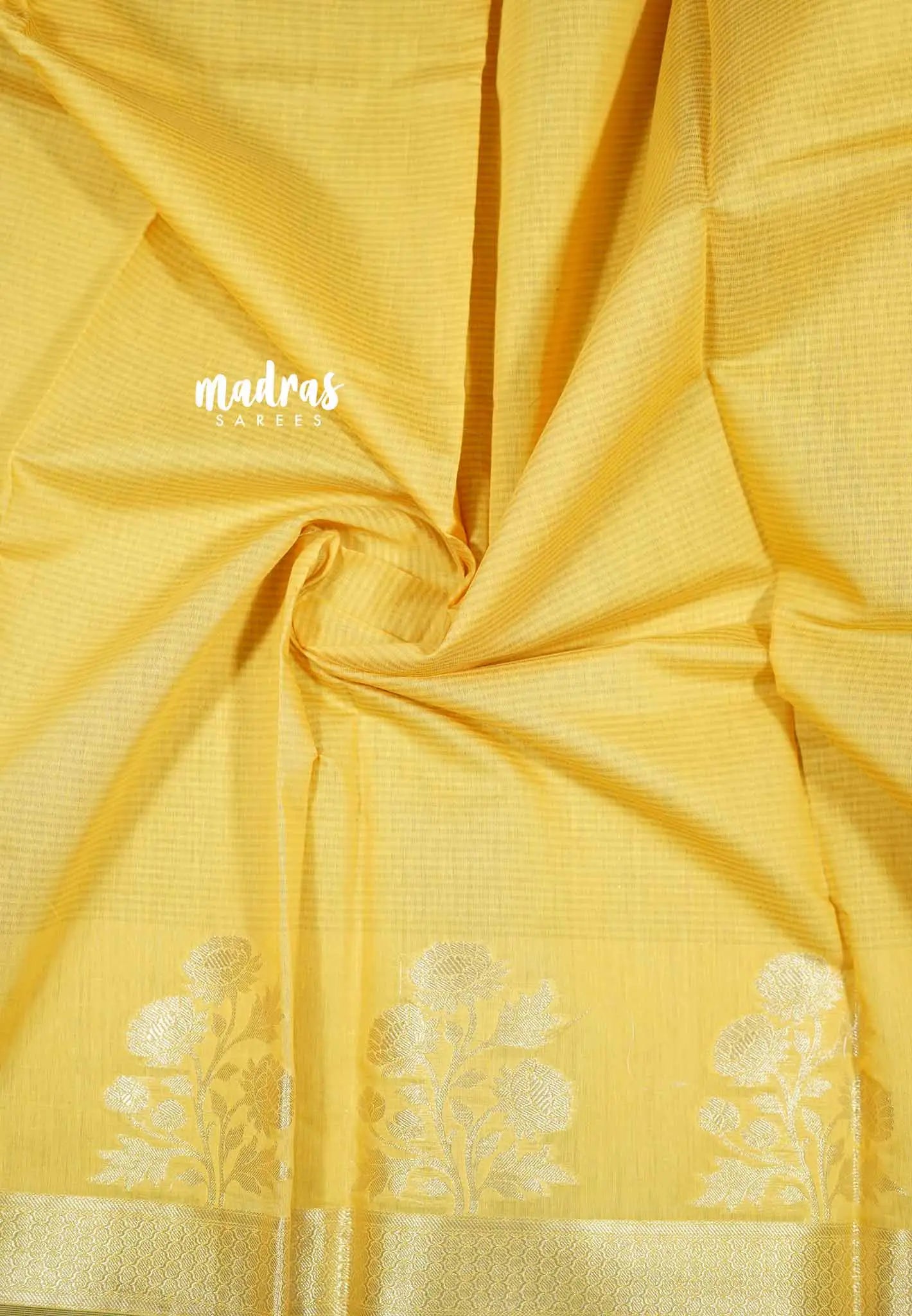 Mustard Yellow - Soft Munga cotton with floral weaving border