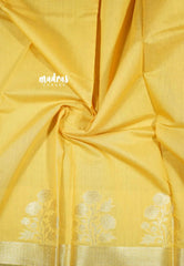 Mustard Yellow - Soft Munga cotton with floral weaving border