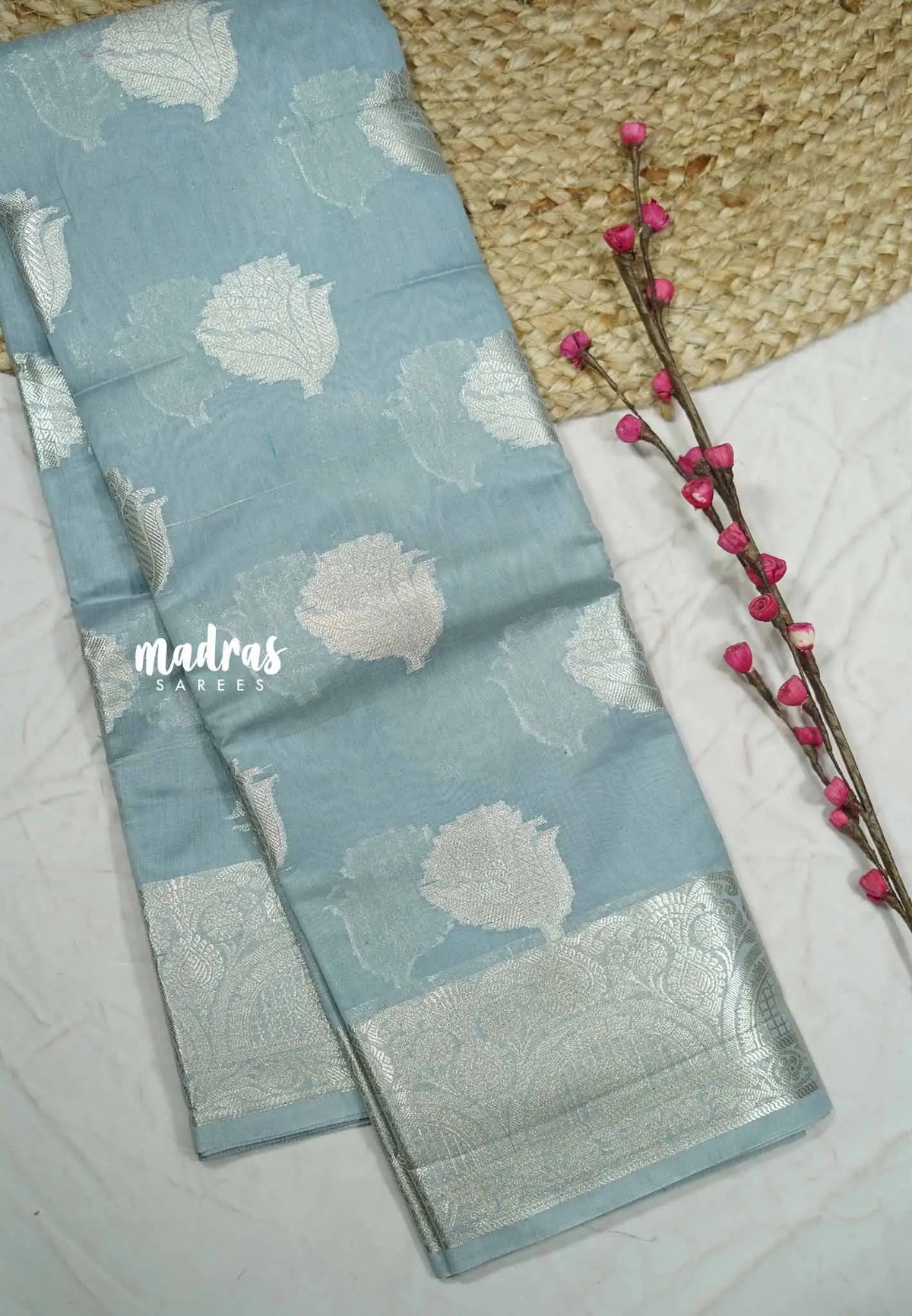 Durga - Banarasi Muslin silk with silver border and rich blouse - Grey