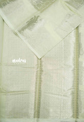 Pastel green - Durga - Banarasi Muslin silk with silver zari borderless
