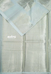 Pastel grey - Durga - Banarasi Muslin silk with silver zari borderless