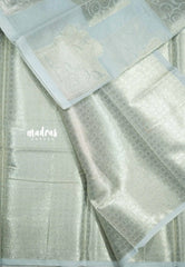 Pastel grey - Durga - Banarasi Muslin silk with silver zari borderless