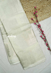Halfwhite - Durga - Banarasi Muslin silk with silver zari borderless