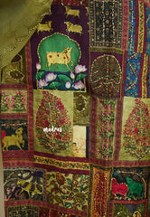 Amitha –  Olive Green Muslin silk hand stithced full work indian art depiction salwar suit set