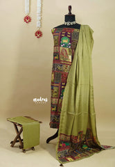 Amitha –  Olive Green Muslin silk hand stithced full work indian art depiction salwar suit set