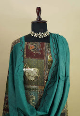 Amitha –  Teal Green Muslin silk hand stithced full work indian art depiction salwar suit set