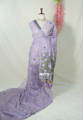 Creamy Lilac - Muslin Silk with Thread Weaving Pallu and Border with Floral Buttas - Perfect for Office Wear