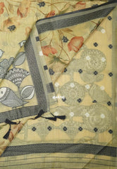 Muted Sandal - Muslin Silk with Thread Weaving Pallu and Border with Floral Buttas - Perfect for Office Wear