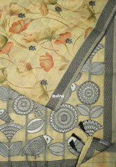 Muted Sandal - Muslin Silk with Thread Weaving Pallu and Border with Floral Buttas - Perfect for Office Wear