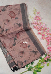 Muted Blush Pink - Muslin Silk with Thread Weaving Pallu and Border with Floral Buttas - Perfect for Office Wear
