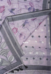 Pastel Lilac - Muslin Silk with Thread Weaving Pallu and Border with Floral Buttas - Perfect for Office Wear