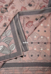 Muted Blush Pink - Muslin Silk with Thread Weaving Pallu and Border with Floral Buttas - Perfect for Office Wear