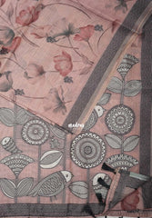 Muted Blush Pink - Muslin Silk with Thread Weaving Pallu and Border with Floral Buttas - Perfect for Office Wear