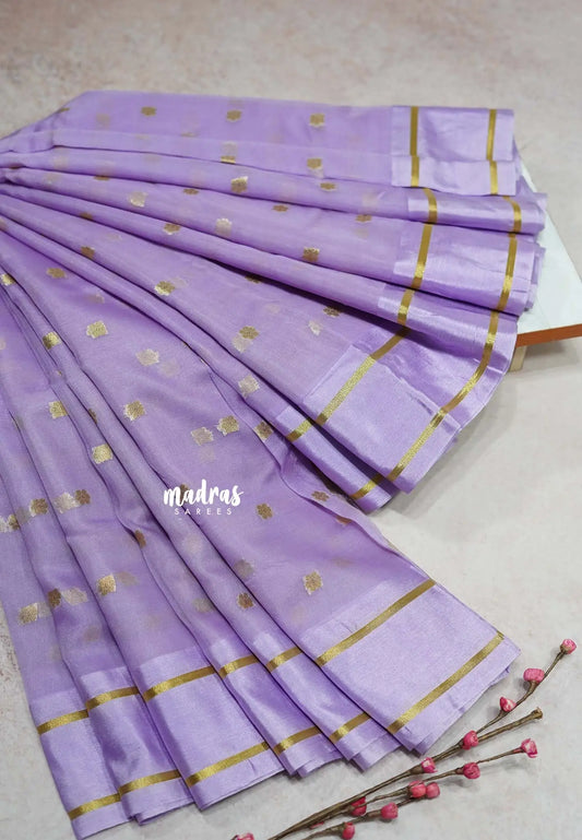 Lavender Blooms  - Soft Organza silk with zari weaving with small zari border