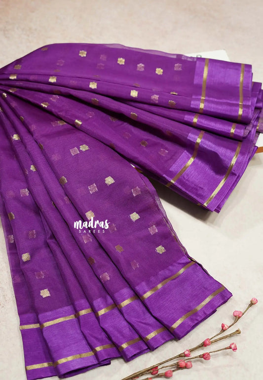 Royal Purple  - Soft Organza silk with zari weaving with small zari border