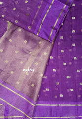 Royal Purple  - Soft Organza silk with zari weaving with small zari border