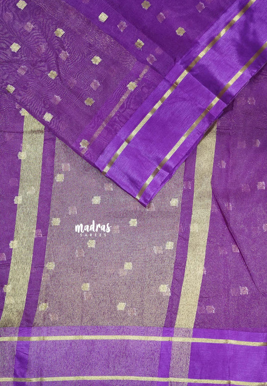 Royal Purple  - Soft Organza silk with zari weaving with small zari border