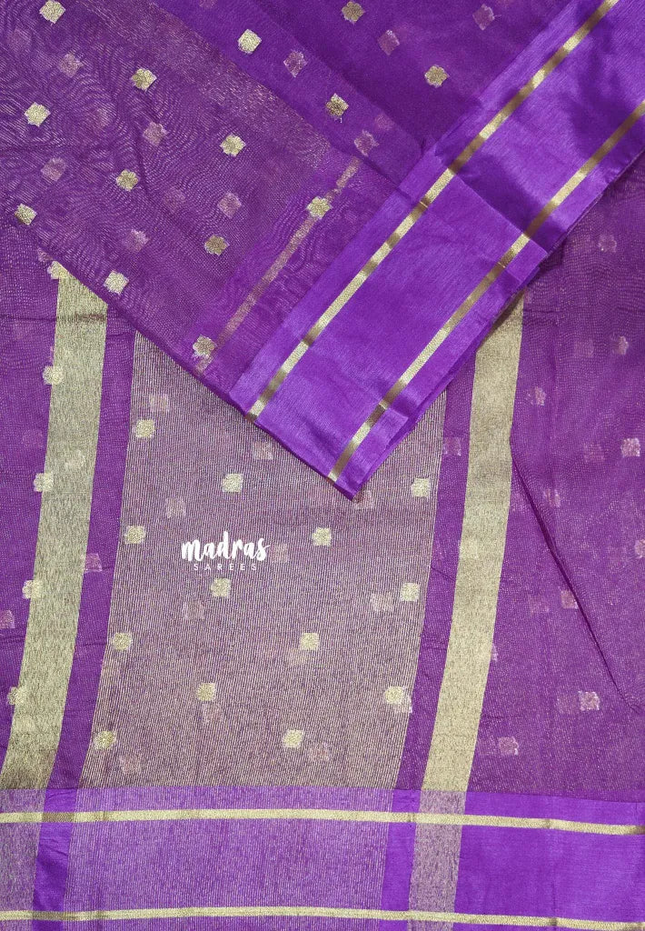 Royal Purple  - Soft Organza silk with zari weaving with small zari border