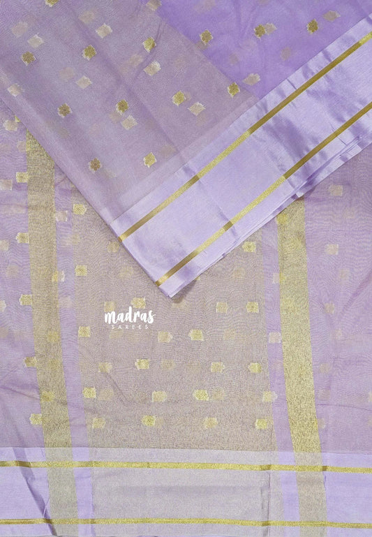 Lavender Blooms  - Soft Organza silk with zari weaving with small zari border