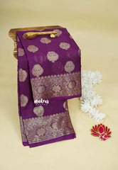 Purple  - Soft warm silk with Antique Zari Buttas and Border