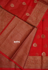 Spicy Red - Soft Organza Silk with Zari Weaving with Banarasi Antique Border - Best for wedding reception