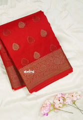 Spicy Red - Soft Organza Silk with Zari Weaving with Banarasi Antique Border - Best for wedding reception