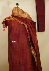 Amitha – Divine Maroon Narayanpet Silk Cotton Salwar Suit with Zari Border