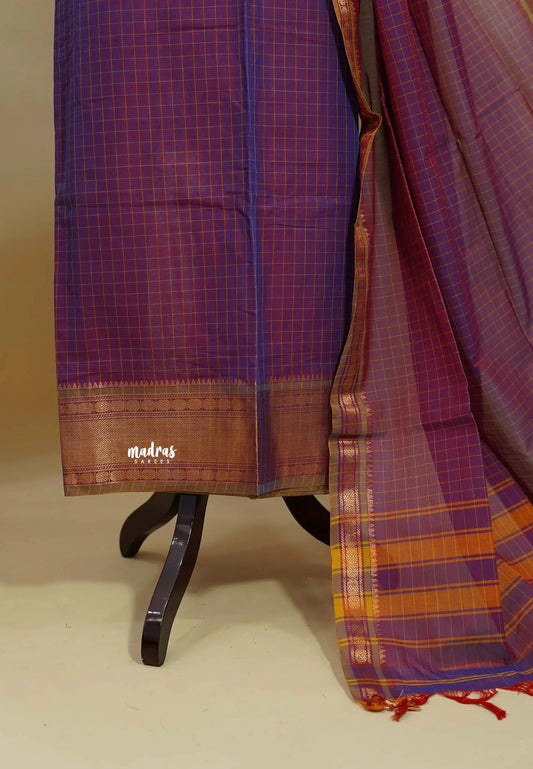 Amitha –Purple & Maroon Narayanpet Silk Cotton Salwar Suit with Zari Border