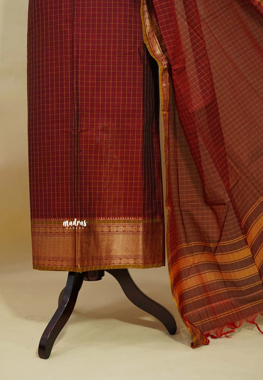 Amitha – Divine Maroon Narayanpet Silk Cotton Salwar Suit with Zari Border