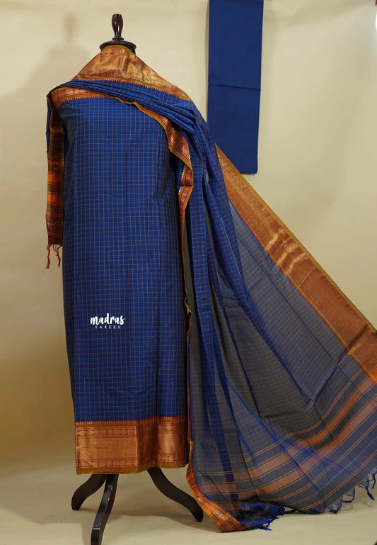Amitha – MS Blue Narayanpet Silk Cotton Salwar Suit with Zari Border