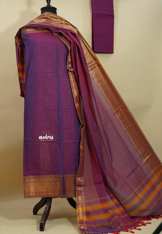 Amitha –Purple & Maroon Narayanpet Silk Cotton Salwar Suit with Zari Border
