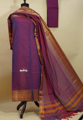 Amitha –Purple & Maroon Narayanpet Silk Cotton Salwar Suit with Zari Border