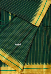 Deep Green - 6mtr Narayanpet cotton saree with Small Temple and Zari Border