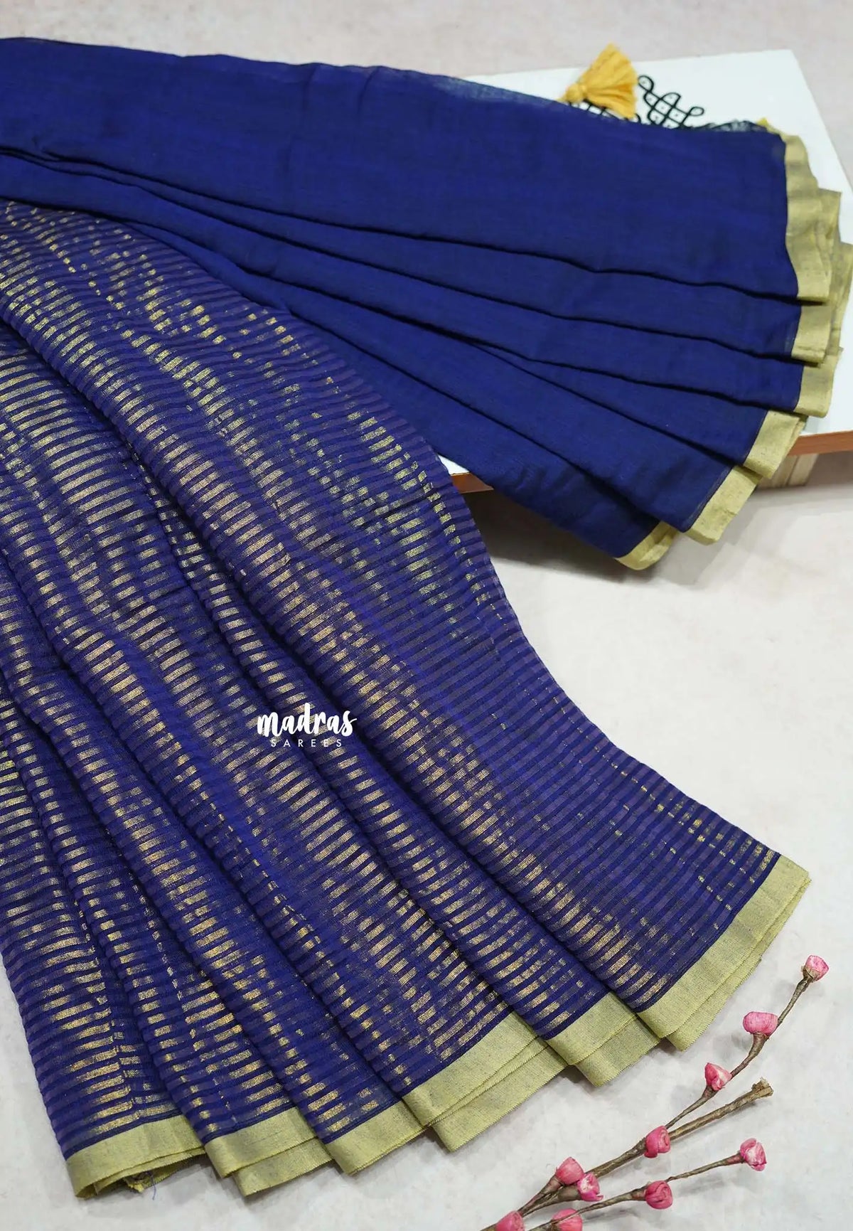 Navy Blue - Soft Mul cotton half and half (no blouse)