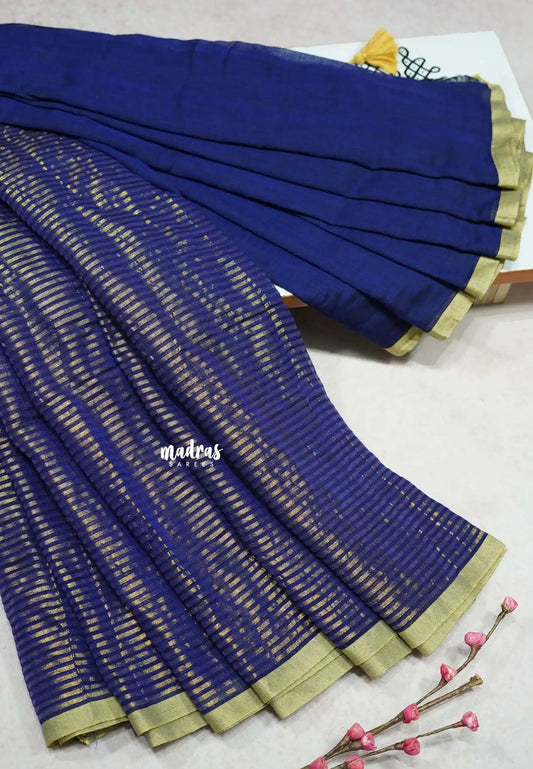 Navy Blue - Soft Mul cotton half and half (no blouse)