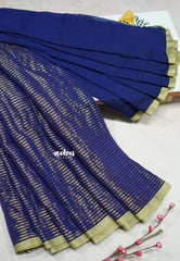 Navy Blue - Soft Mul cotton half and half (no blouse)