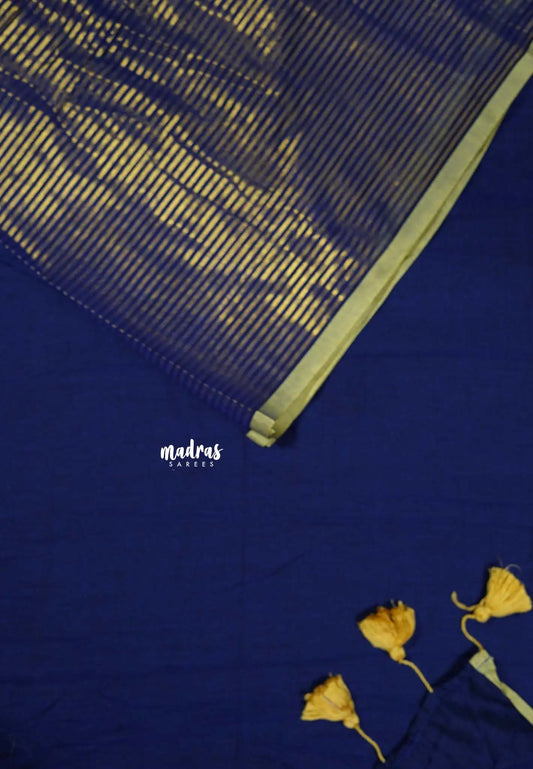 Navy Blue - Soft Mul cotton half and half (no blouse)
