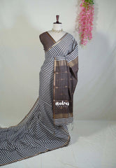 White & Coffee Brown -  Maheswari - Premium Lightweight Cotton Silk with Small Border - Perfect for Festive Wear