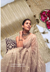 Narmada - Organza Tissue with stripes zari weaving body - Nayanthara Inspired - Beige grey