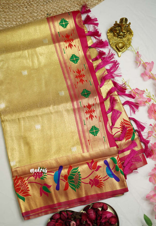 Nita Ambani inspired Golden Malai silk with rich Paithani weaving