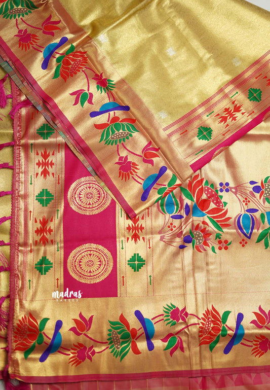 Nita Ambani inspired Golden Malai silk with rich Paithani weaving