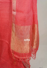Peach Red - Thoolika - Organic Linen Cotton Saree with Tissue Border - Perfect for corporate leaders / Judges / Doctors