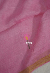 Rosemilk Pink - Thoolika - Organic Linen Cotton Saree with Tissue Border - Perfect for corporate leaders / Judges / Doctors