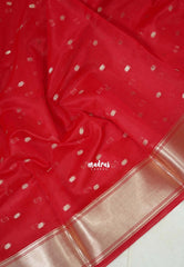 Tomato Red - Narayani - Semi Organza  Silk with Buttas and Zari Border - Best for Small Functions