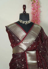 Crimson Brown - Narayani - Semi Organza  Silk with Buttas and Zari Border - Best for Small Functions