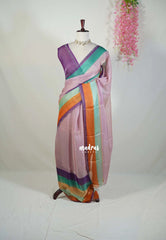 Blush Pink - Organza Satin Silk Saree with Stone Work and Multicolour Border & Scallop Border