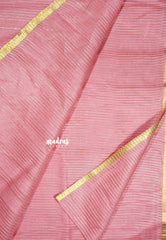 Roja Mist Pink - Soft Organza silk with stripes weaving with small zari border