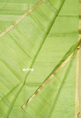 Pretty Parrot Green - Soft Organza silk with stripes weaving with small zari border