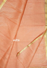 Sunrise Glow Orange - Soft Organza silk with stripes weaving with small zari border